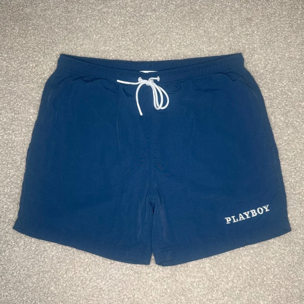 Playboy‎ x PacSun Men's L Blue Swim Trunks Mesh Lined Shorts Embroidered Logo
